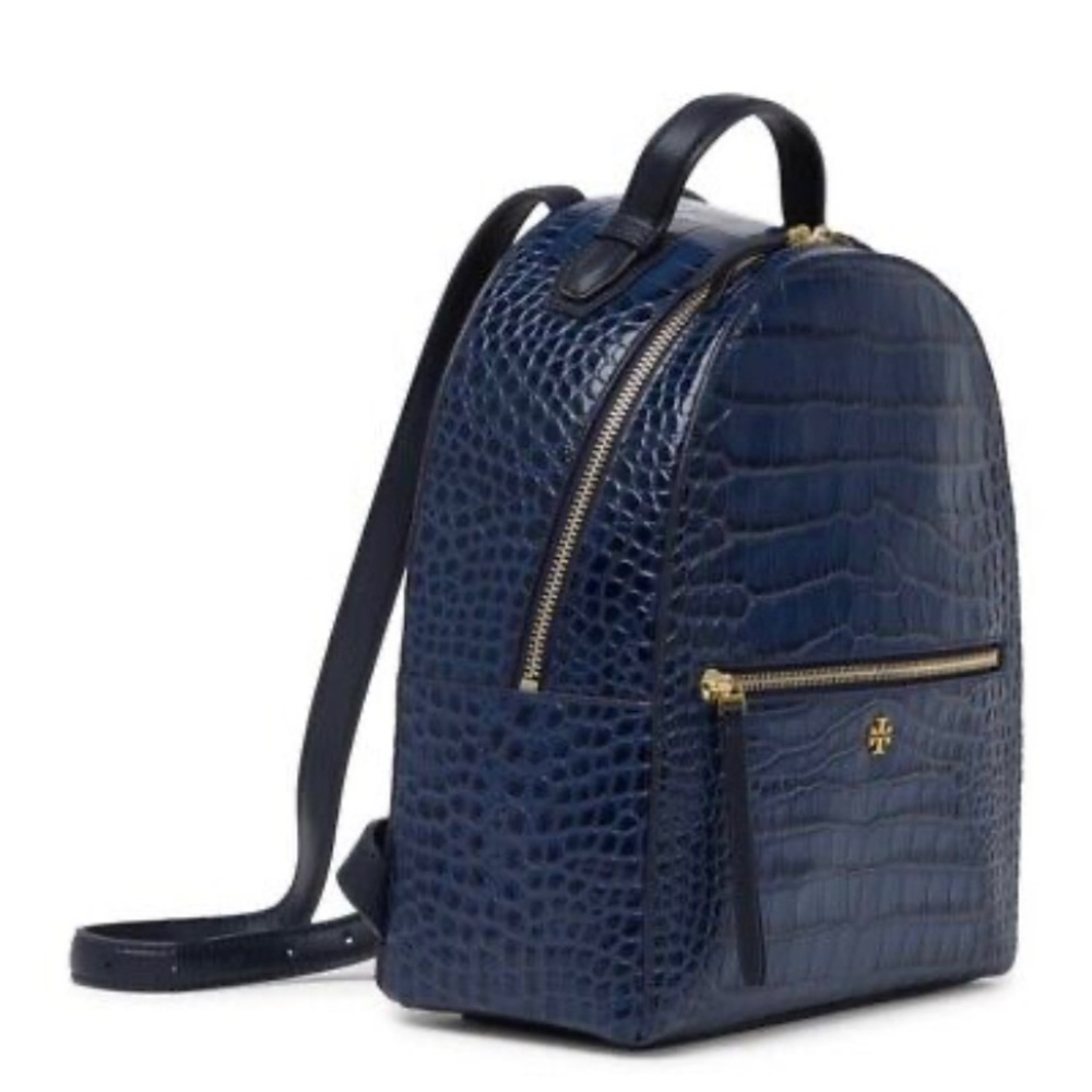 Tory Burch NWT Authentic Luxury Travel Minimalist croc Embossed Mini Backpack